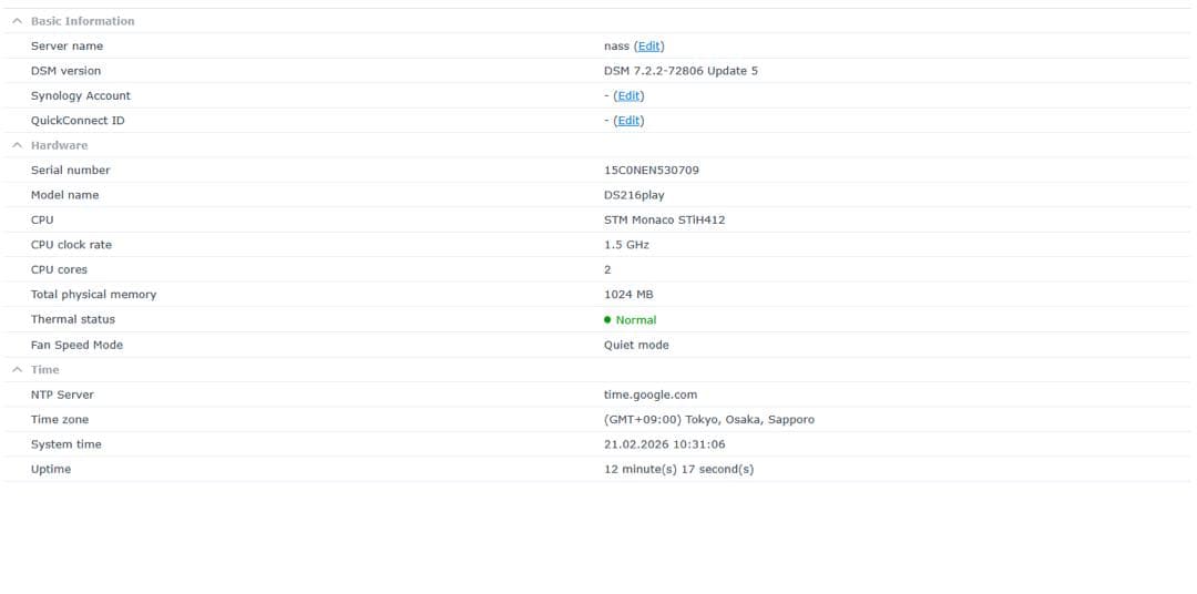 外付けハードディスク・ドライブ Synology NAS DS216play + 2 x 2 TB HDD