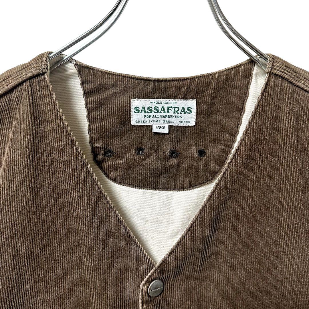 SASSAFRAS コーデュロイ ベスト L ブラウン ガーデナー ベスト