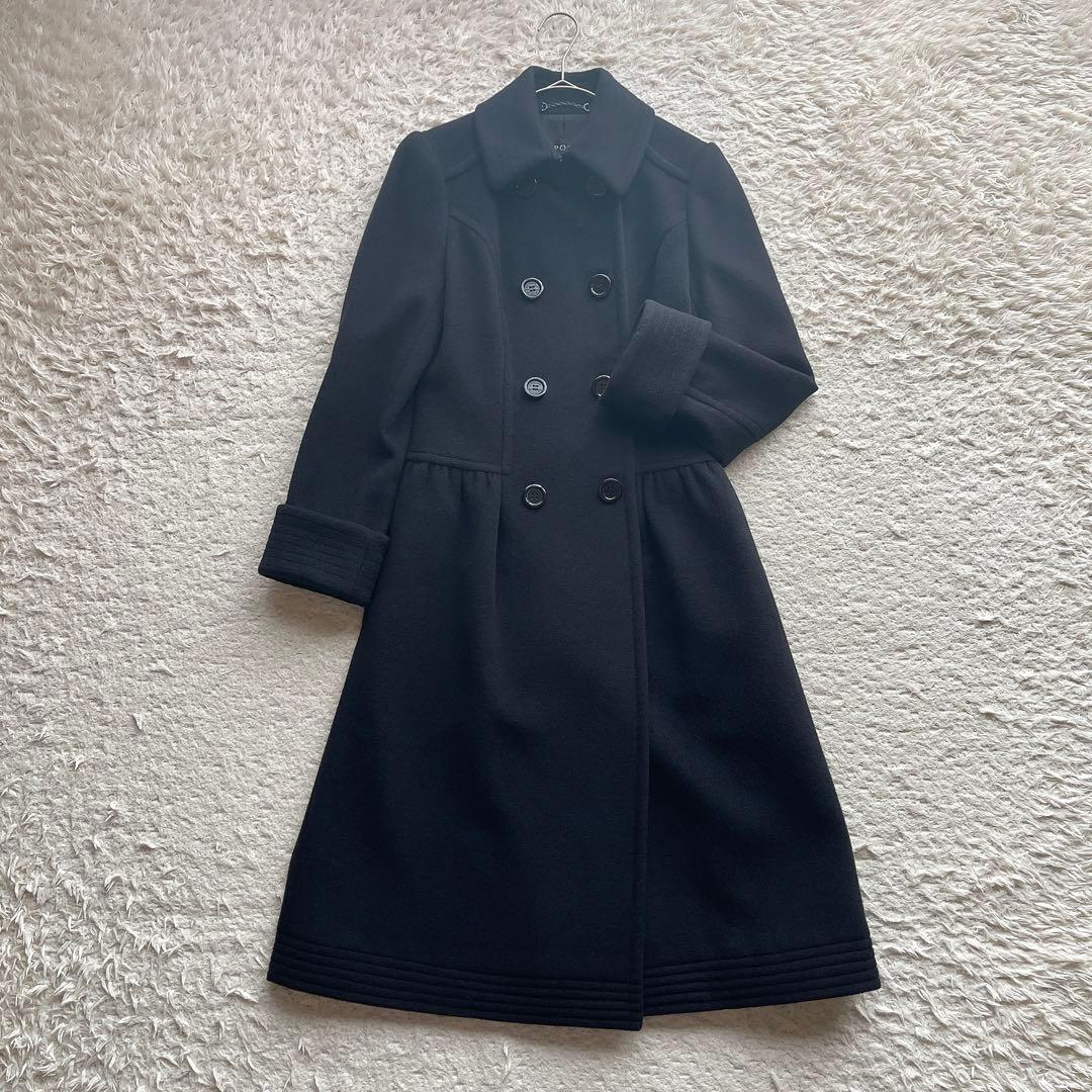 【美品】エポカ ロングコート Aライン アンゴラ ウール ブラック 40サイズ