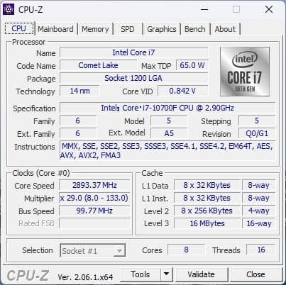 動作品インテルCPU Core i7-10700F SRH70 LGA1200