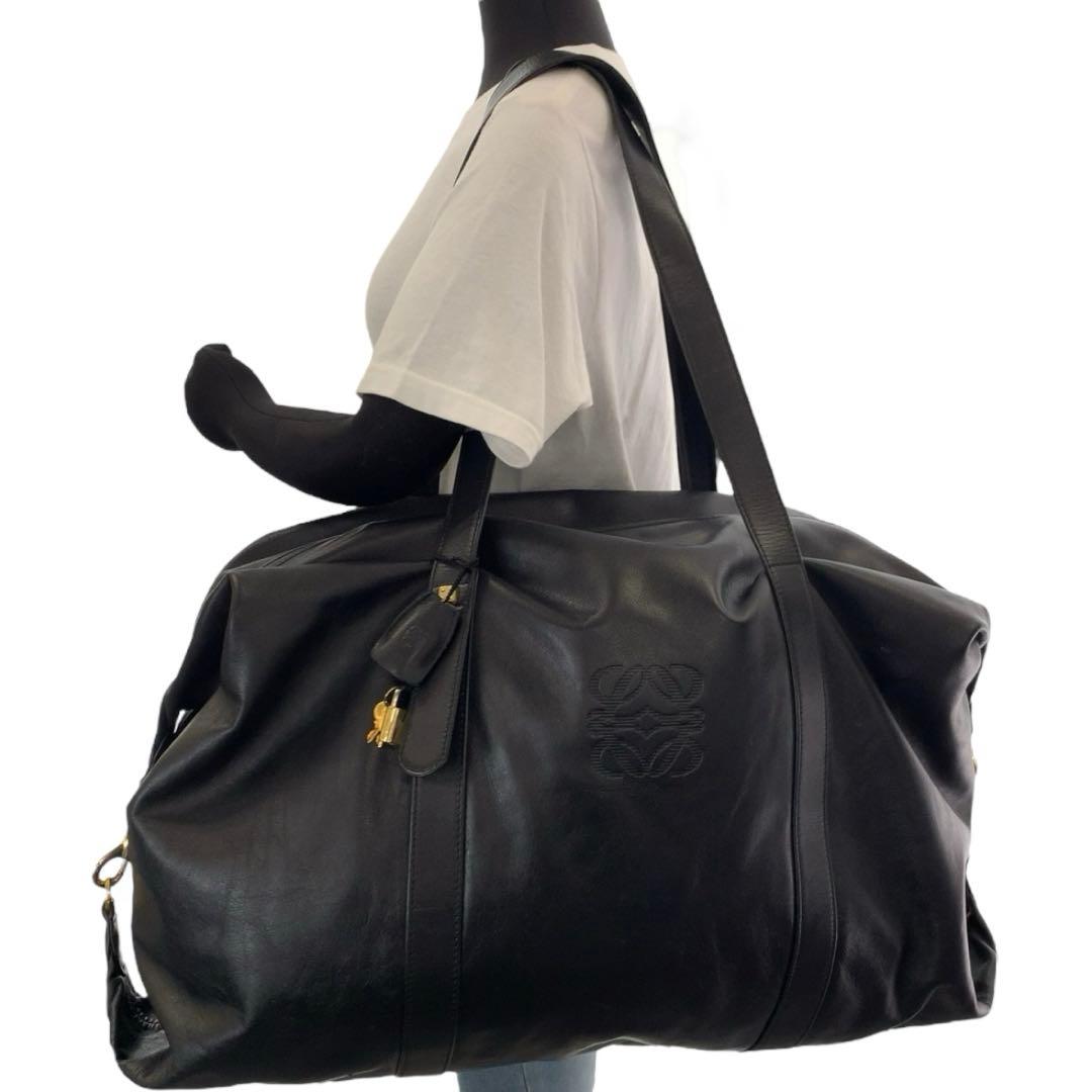 LOEWE ロエベ ヴィンテージ アナグラム ブラック レザー ボストンバッグ