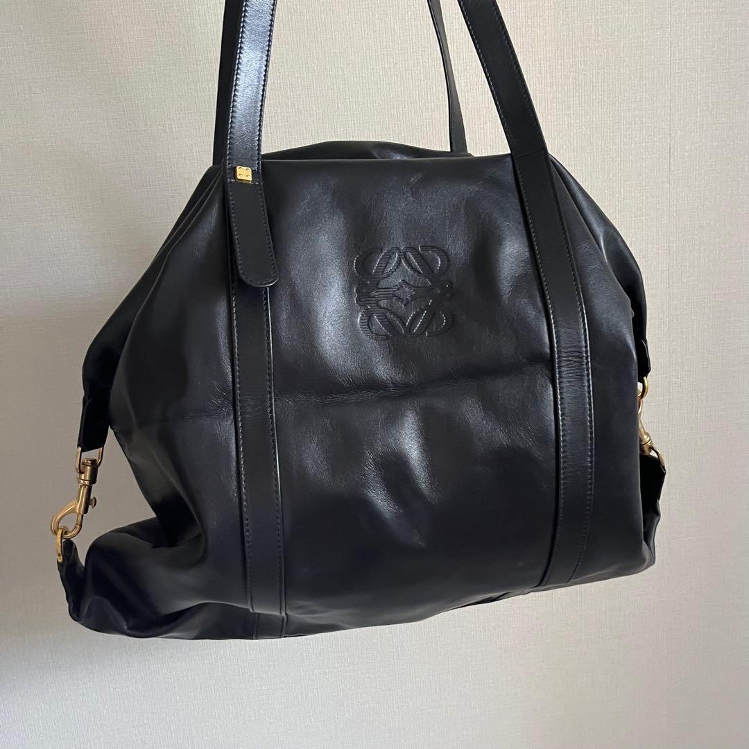 LOEWE ロエベ ヴィンテージ アナグラム ブラック レザー ボストンバッグ