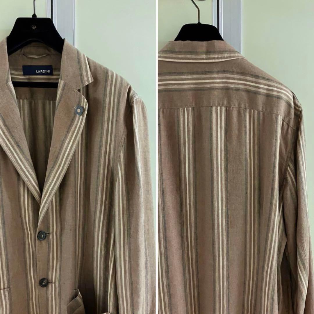 【LARDINI】 BROWN×BEIGE ストライプ リネン ジャケット