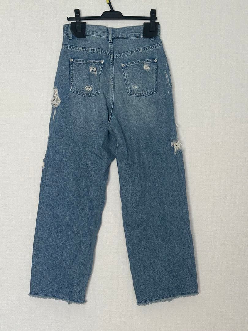 Ameri UND HARD DAMAGE LOOSE DENIM ブルー