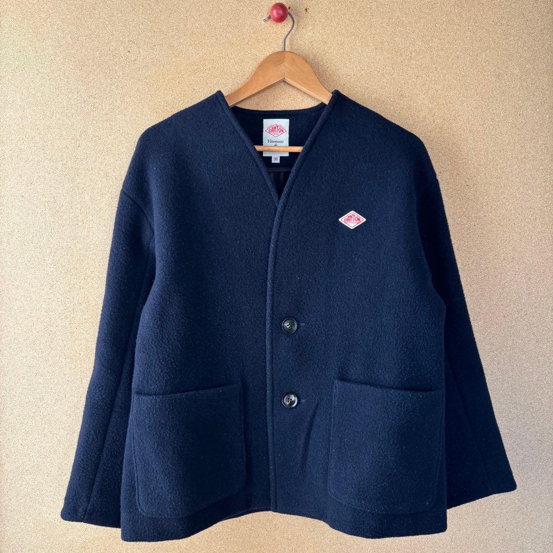 ダントン　ウールモッサ　ノーカラージャケット　ネイビー　36