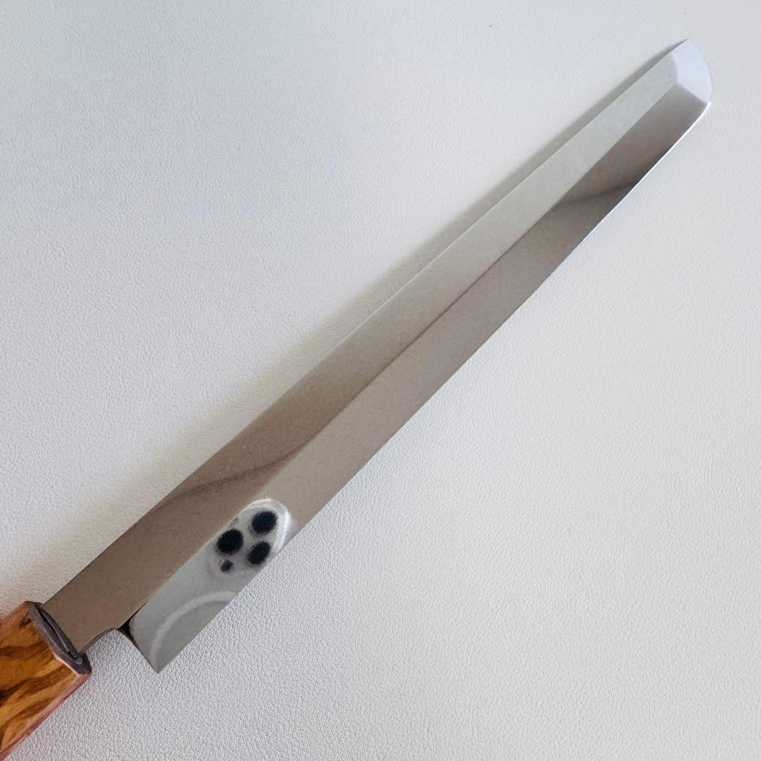 270mm 先丸　柳刃包丁 鏡面　オリーブウッド八角柄 刺身包丁 全鋼