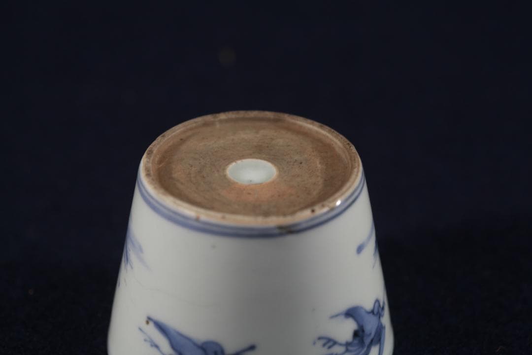 319 古瀬戸染付松鶴図蕎麦猪口　無傷　江戸中期
