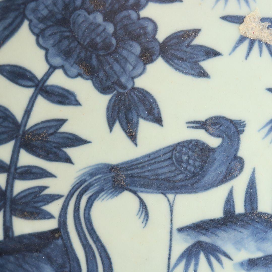 中国 染付花鳥絵大皿 飾皿 直径約32cm　ON373