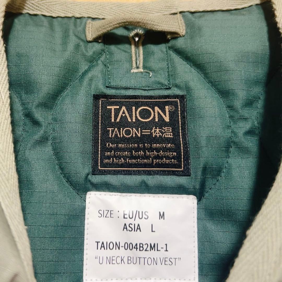 タイオン　TAION ダウンベスト　ミリタリークルーネックボタン　L 収納袋