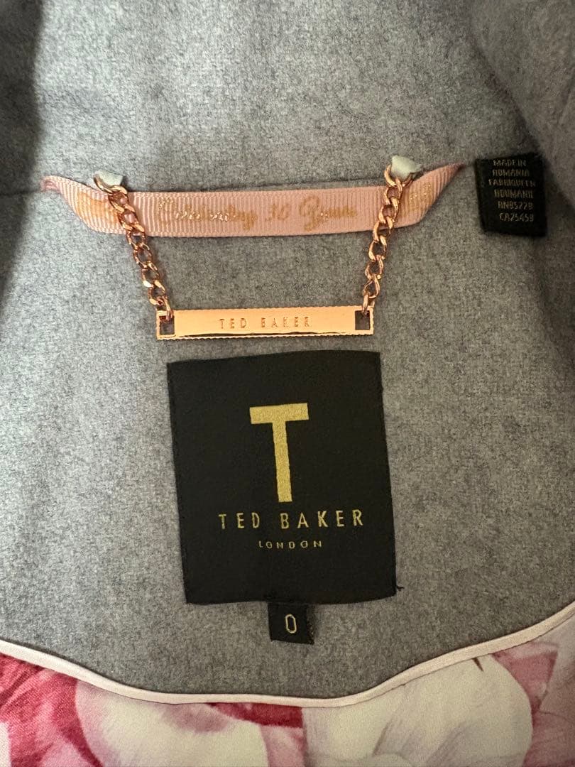 TED BAKER ウールコート 花柄裏地 ベルト付 グレー 美品