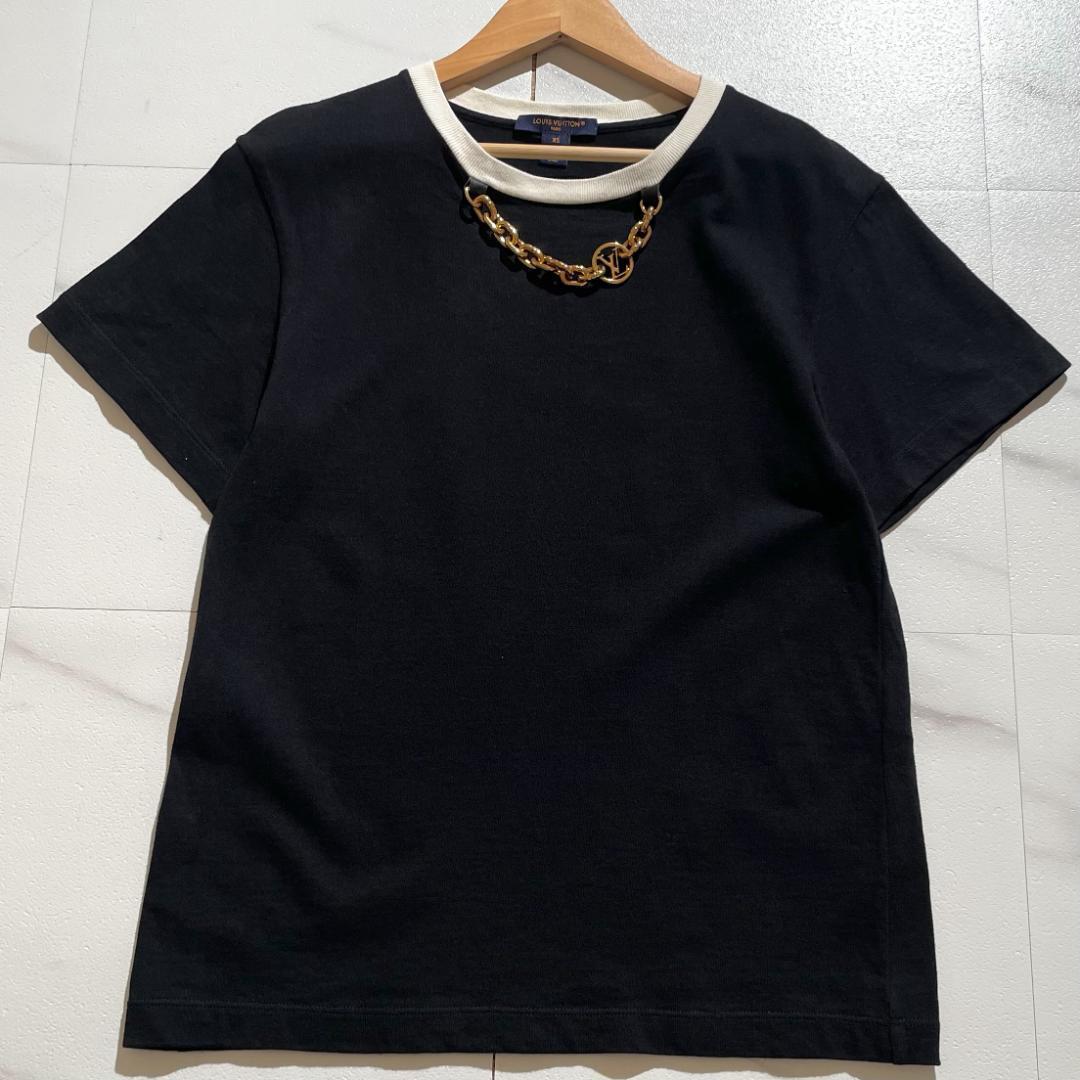 【極美品/箱付き】ルイヴィトン チェーン金具 LV Tシャツ 半袖シャツ 黒