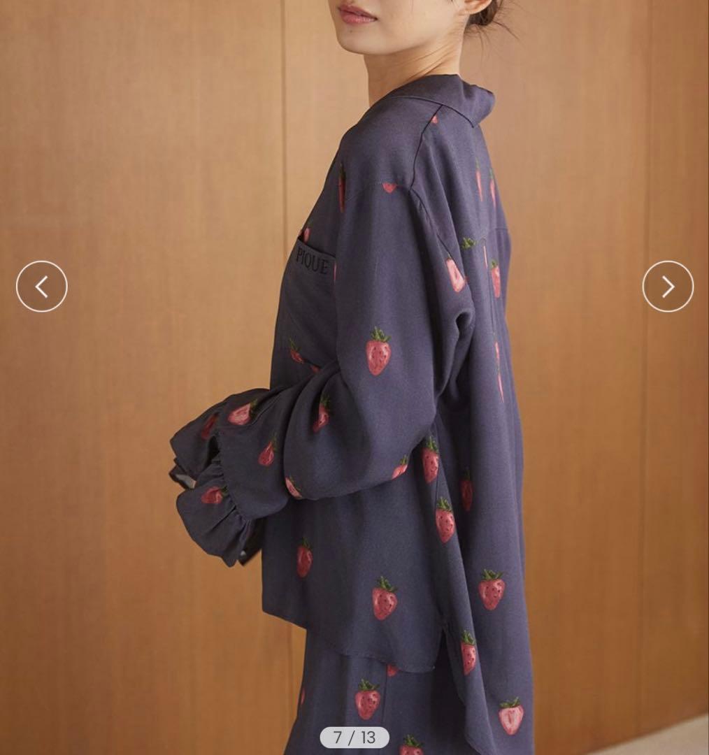 ジェラートピケ ストロベリー柄ツイルシャツ×パンツ セットアップ