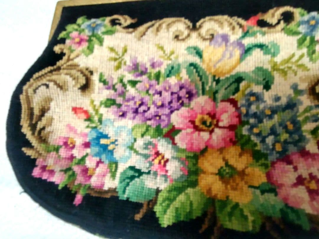 フランスアンティーク プチポワン 刺繍 ゴブラン がま口 ユーロヴィンテージ