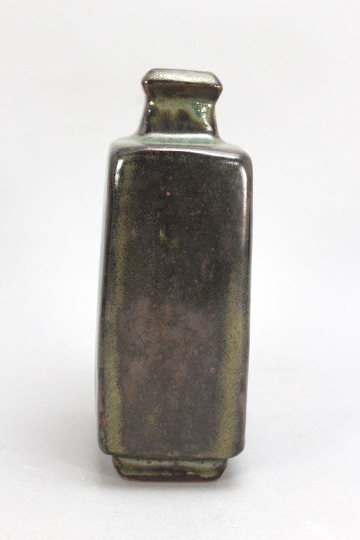 No4564 羽島焼　花瓶　扁壷　高さ18cm 花器　花入　古美術　送料無料