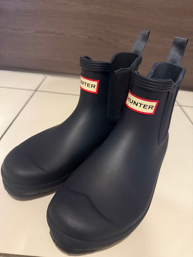 お値下げ　美品　HUNTER ネイビー ショートレインブーツ