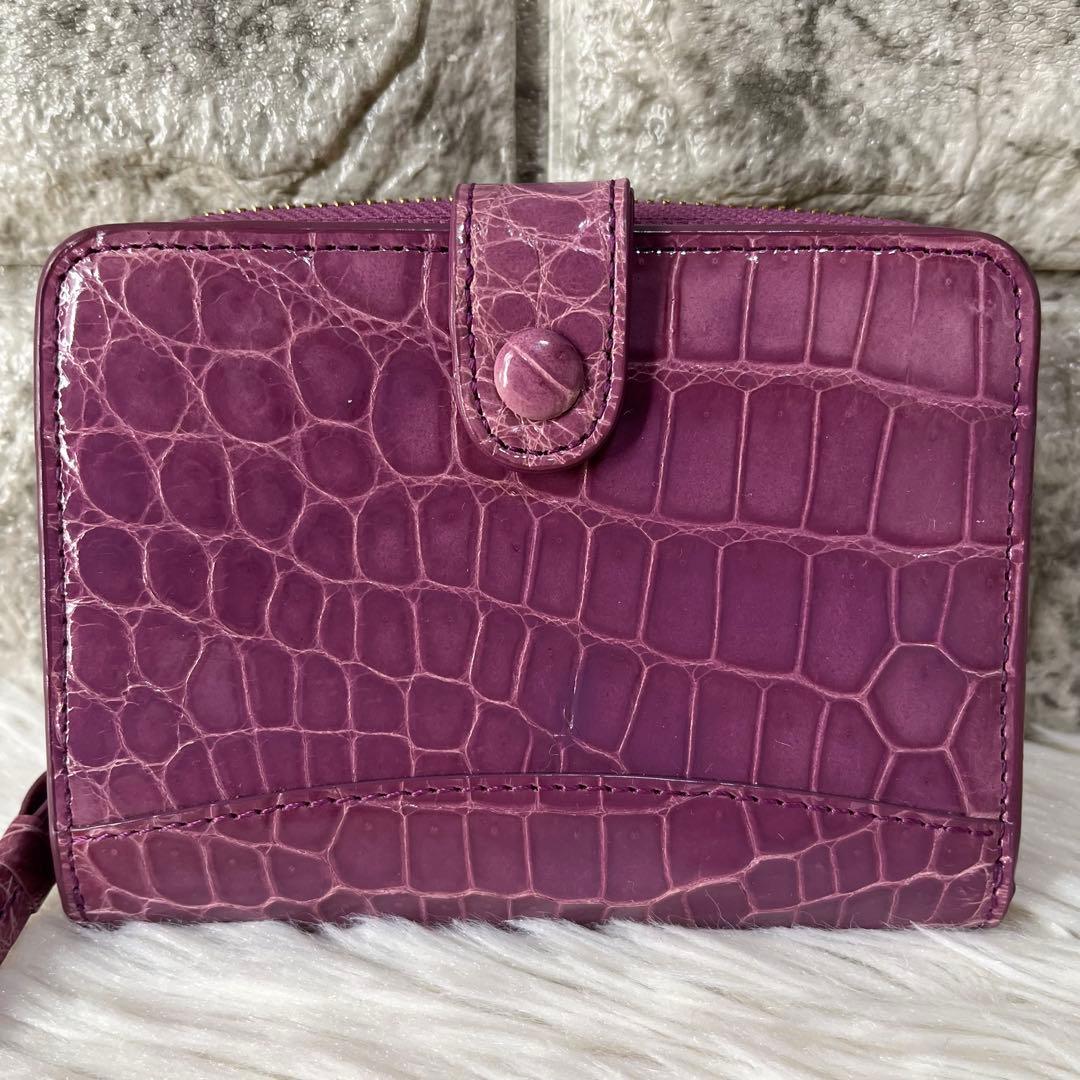 【美品】日テレ　ポシュレ　イタリアZUMA シャイニングクロコ コンパクト財布