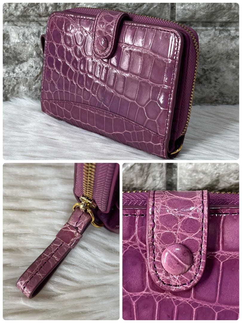 【美品】日テレ　ポシュレ　イタリアZUMA シャイニングクロコ コンパクト財布