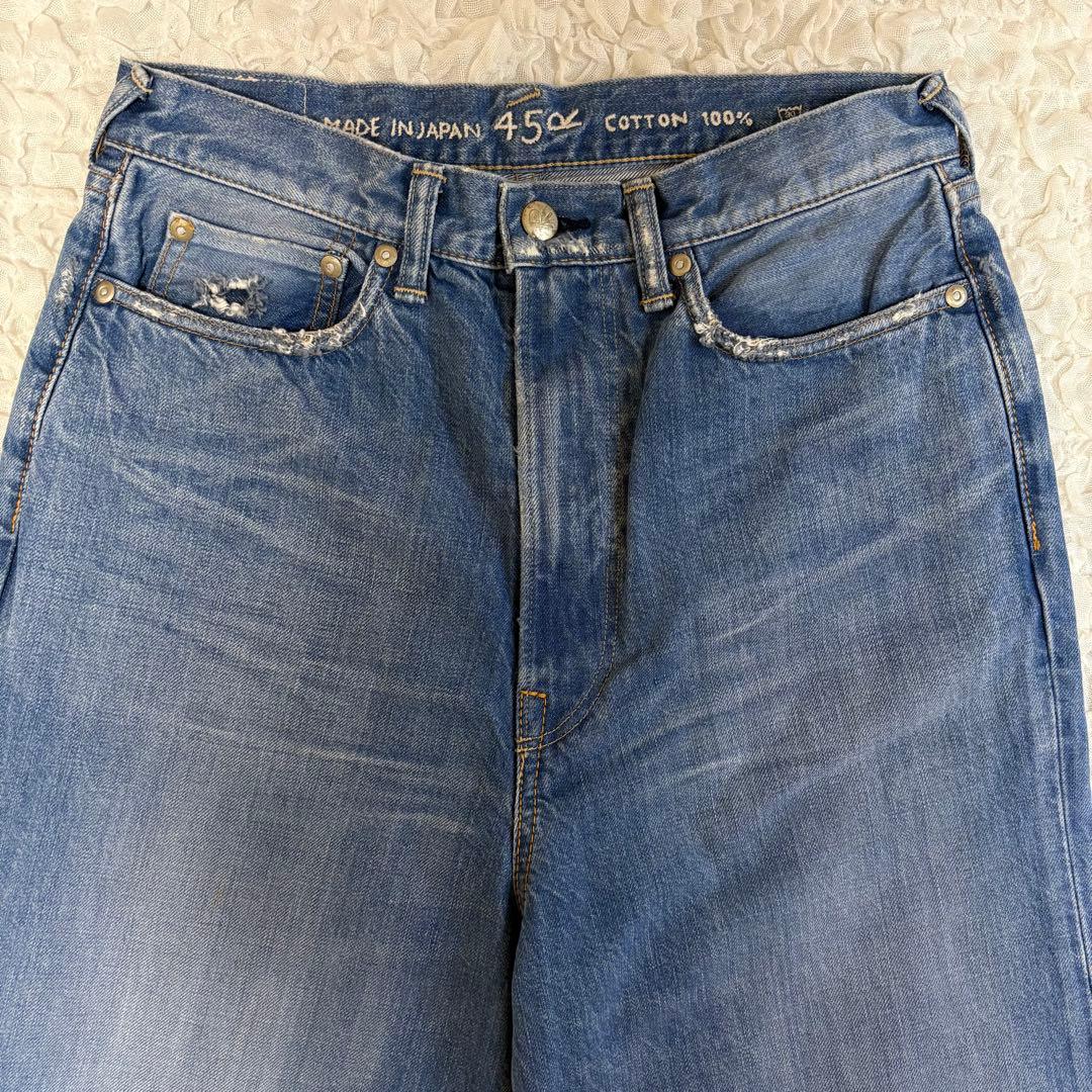 45R 美品 おこめデニムのコバチ比女（加工）デニム ジーンズ ブルー