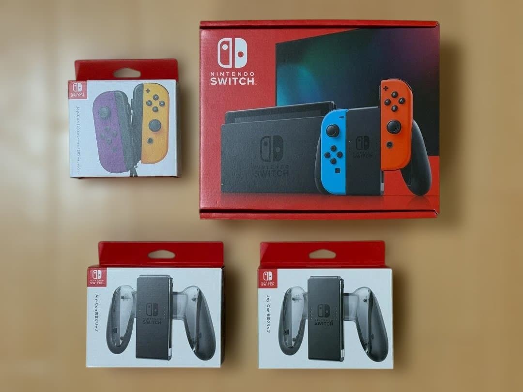 Nintendo Switch 本体 ＋ JOY-Con紫橙＆充電グリップ２つ