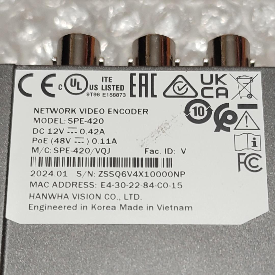 4CH ビデオエンコーダー Hanwha Vision SPE-420