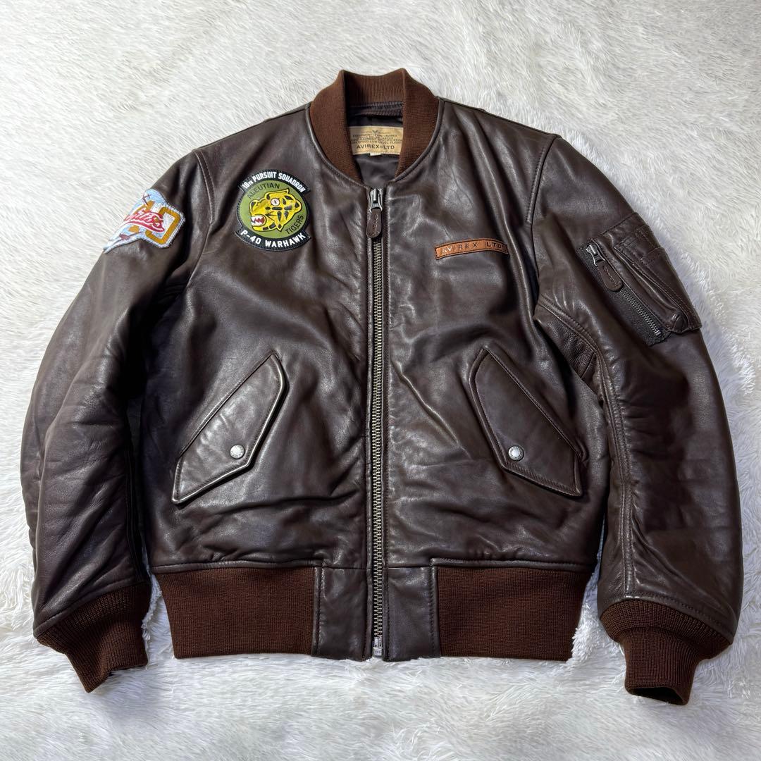 【極美品】AVIREX 羊革 MA-1 PANHANDLE ピンナップガール M