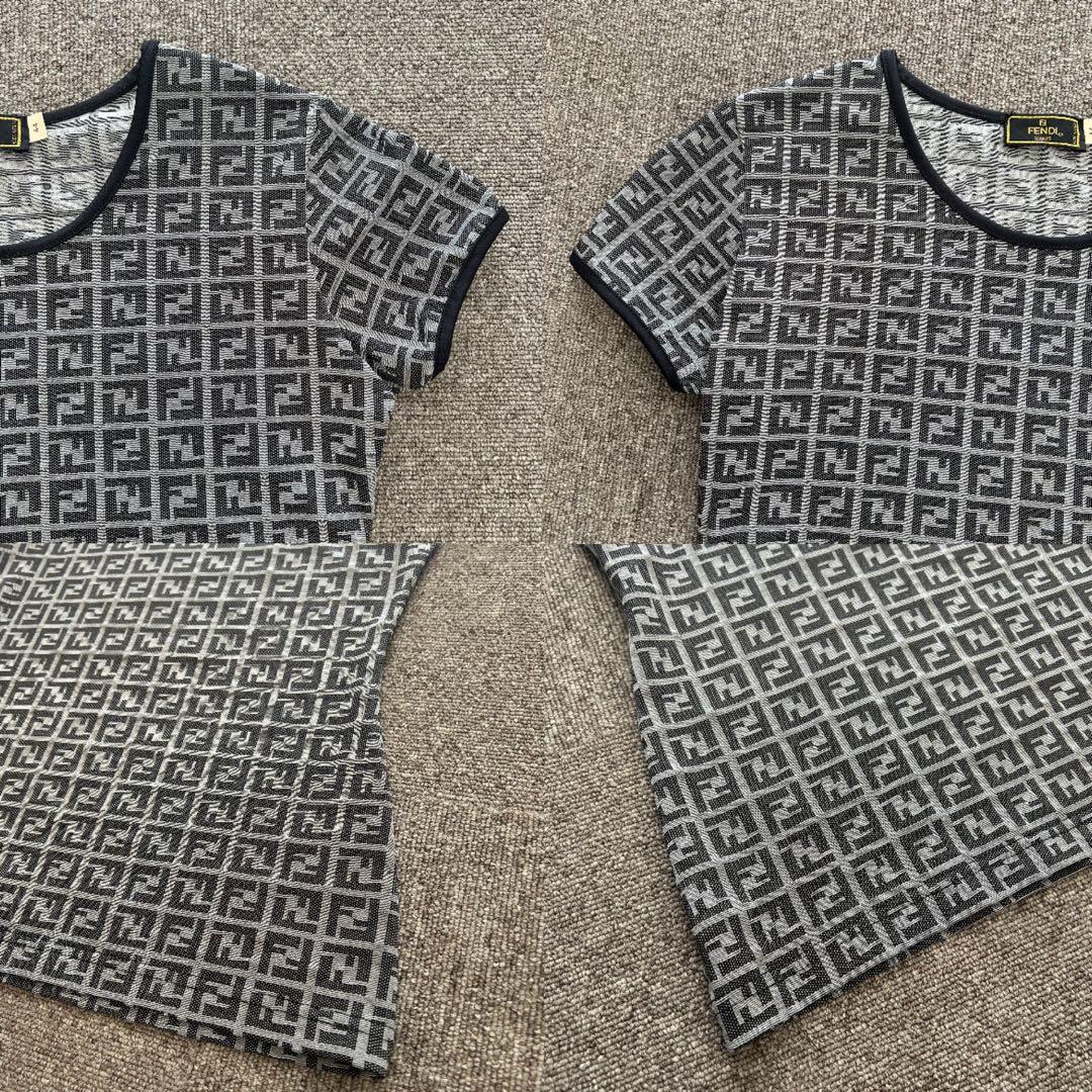 FENDI フェンディ　ズッカ　ブラック　Tシャツ　44　ロゴ　グレー　半袖