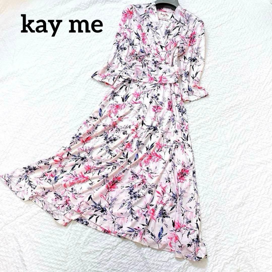 美品✨定価4.8万kay me ピンクラベンダー　カシュクールワンピース　花柄