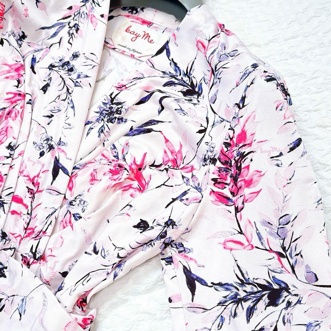 美品✨定価4.8万kay me ピンクラベンダー　カシュクールワンピース　花柄
