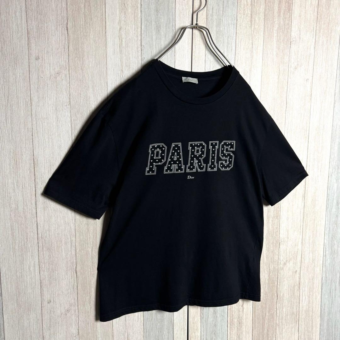 3733【希少・美品・XL】イタリア製 ディオール 刺繍センターロゴ Tシャツ