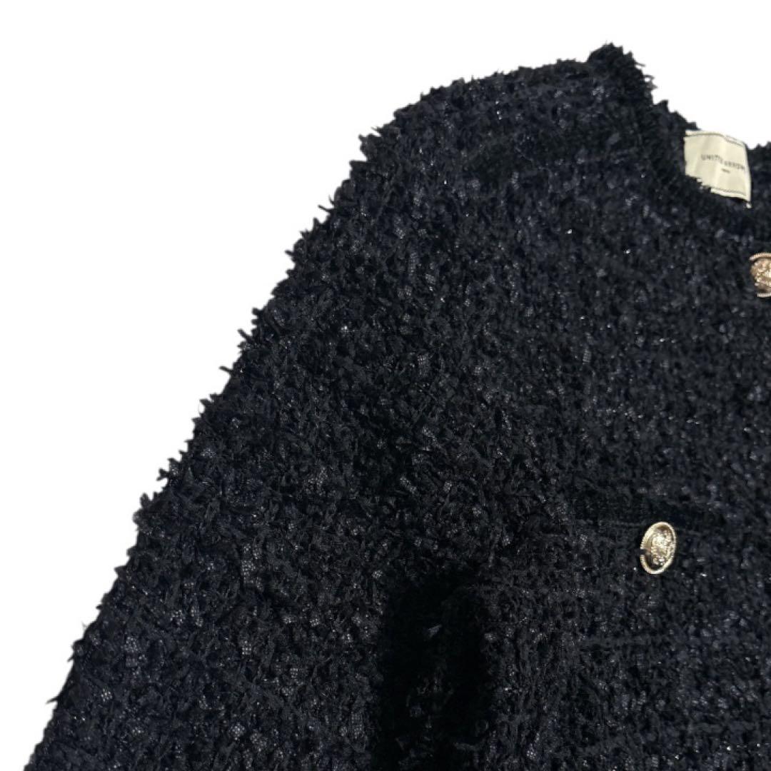 【美品】ユナイテッドアローズ ツイードジャケット カーディガン メタルボタン 黒