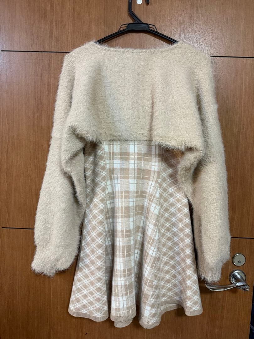 LIP SERVICE フェザーチェックアンサンブルワンピース ベージュ フレア