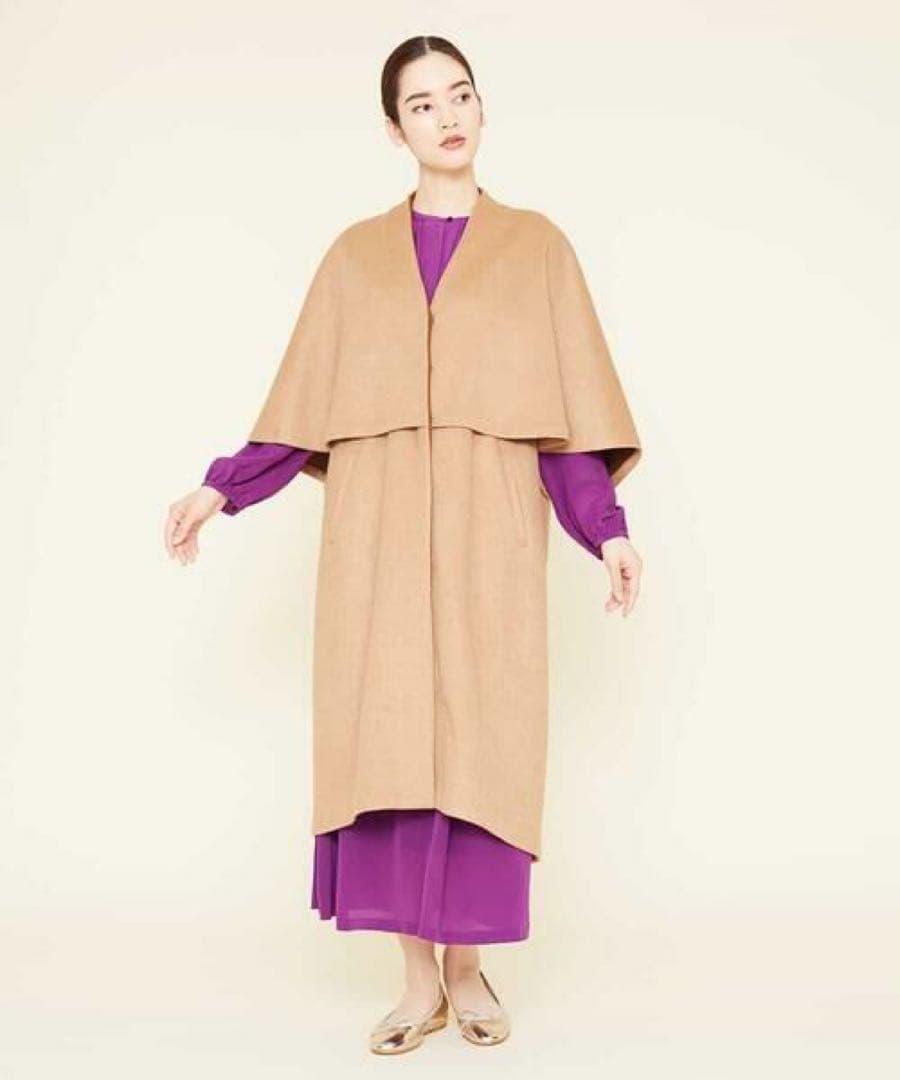 極美品✨22AW シビラ ダブルフェイス ケープデザインウール調コート ブラウン
