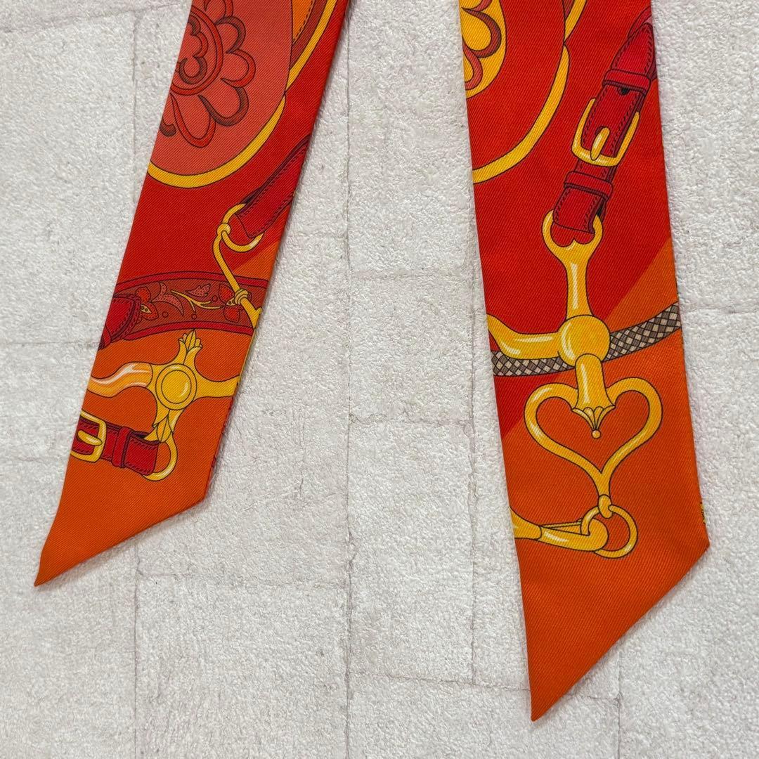 【極美品】HERMES　エルメス☆ツイリー シルクスカーフ オレンジ 833