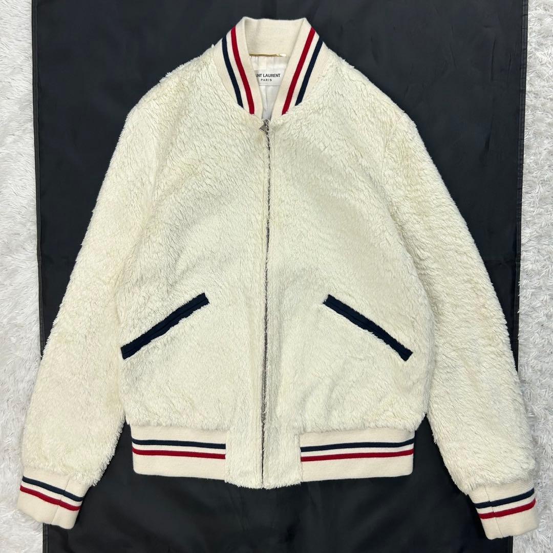 5944【美品】サンローラン‪☆リブトリコロール入りファーブルゾン 希少デザイン