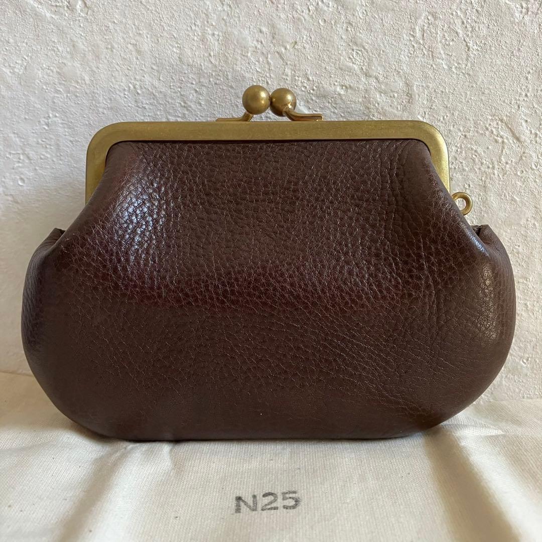 廃盤モデル 美品 N25 がま口財布 折り財布 レザー シボ ブラウン 茶
