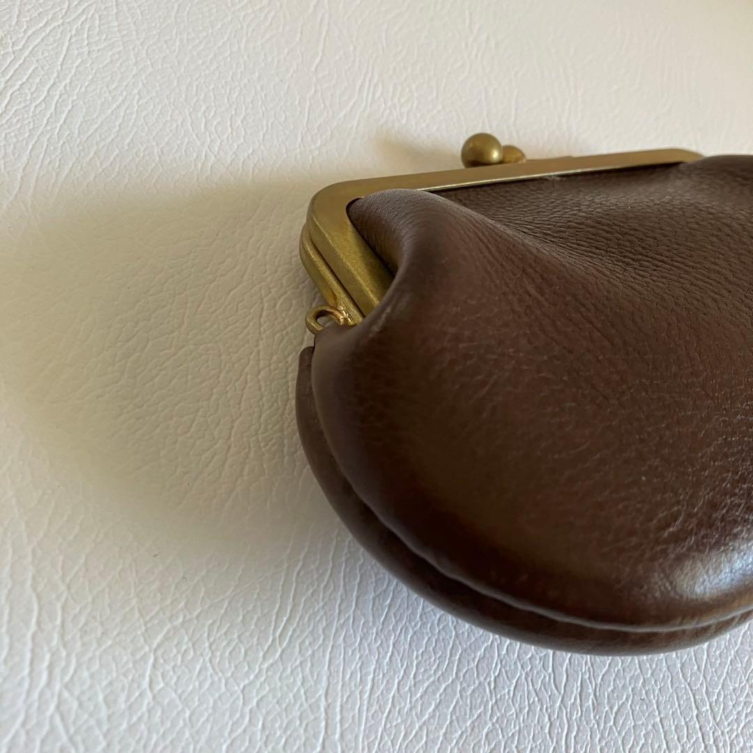 廃盤モデル 美品 N25 がま口財布 折り財布 レザー シボ ブラウン 茶