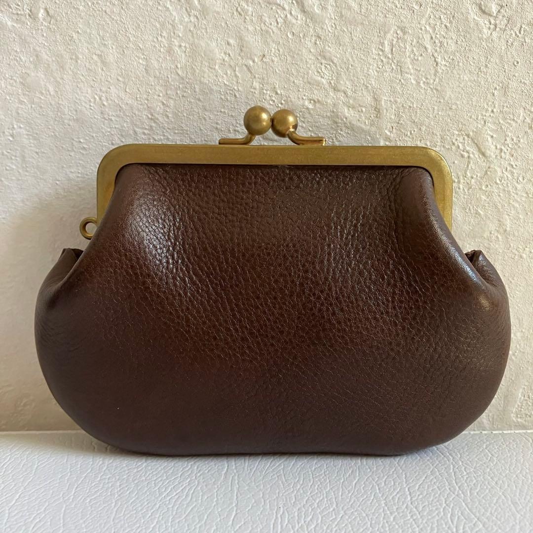 廃盤モデル 美品 N25 がま口財布 折り財布 レザー シボ ブラウン 茶