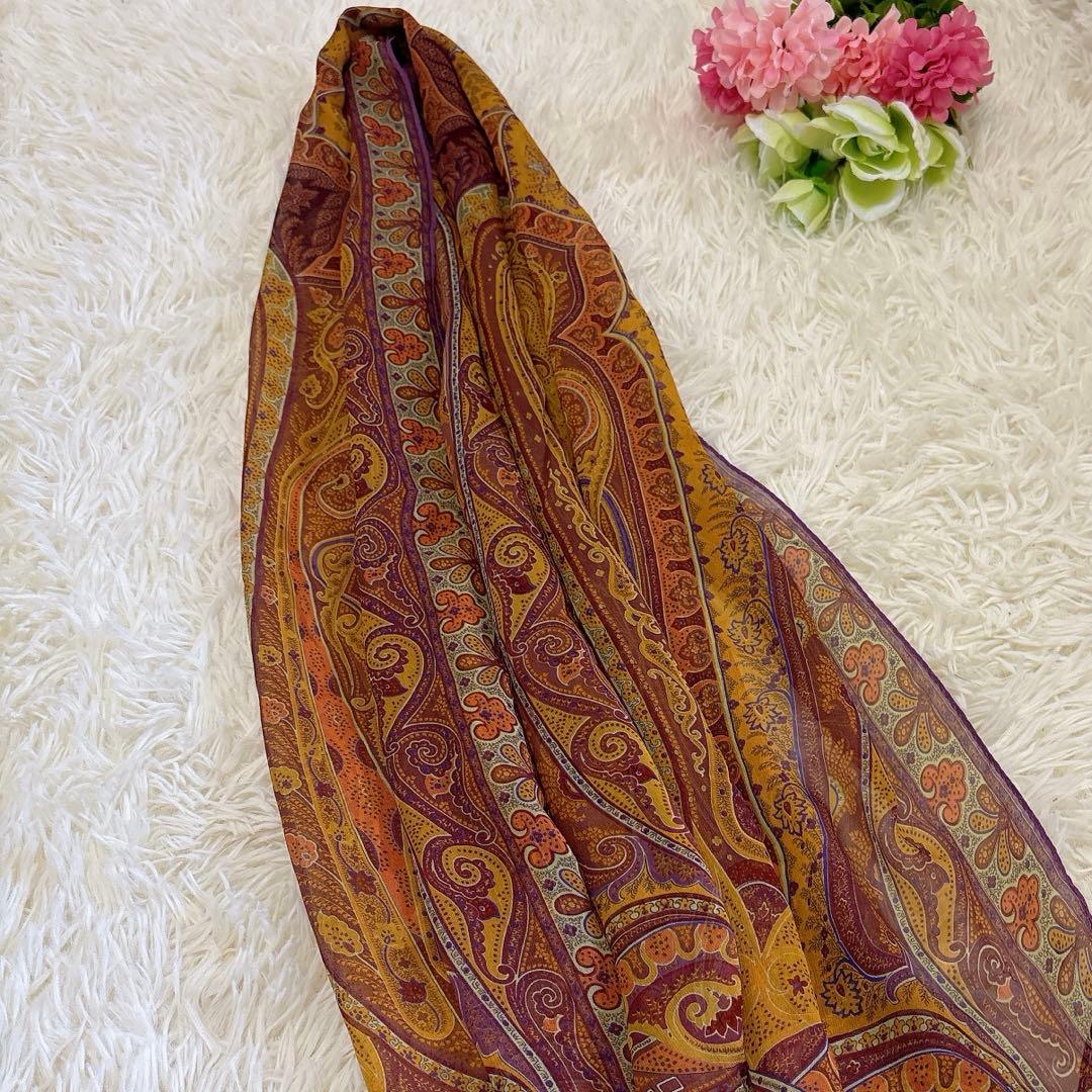 ETRO エトロ　ペイズリー柄 ストール　大判　ブラウン　パープル