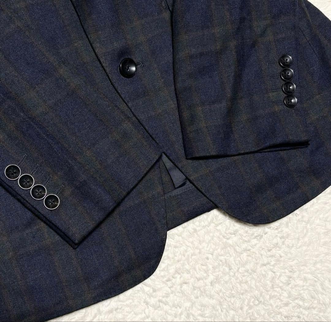 3P✨【スーツセレクト】ネイビー チェック柄 ビジネスジャケット A6 スリム