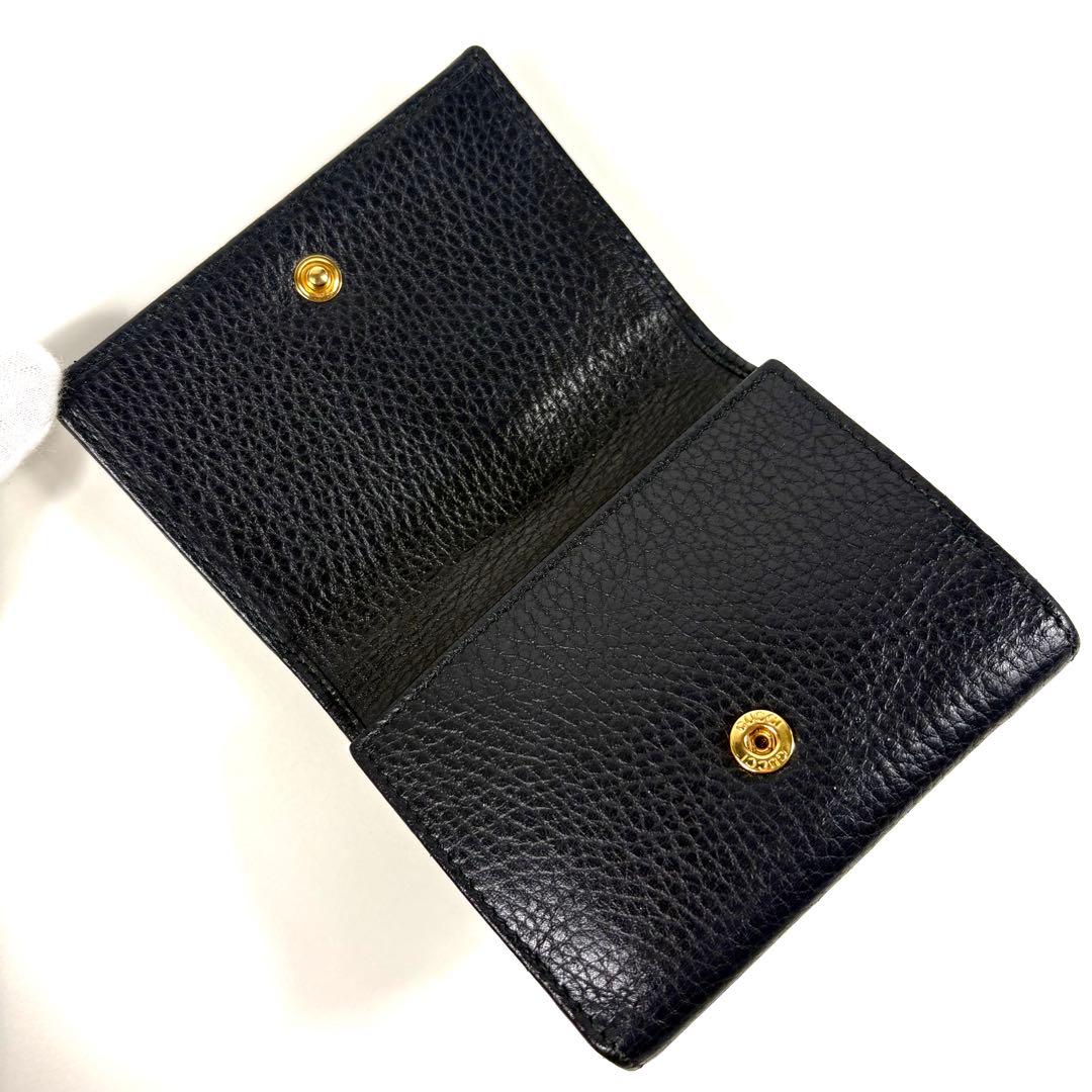良品✨グッチ 3つ折り財布 マーモント シュリンクレザー ブラック ゴールド