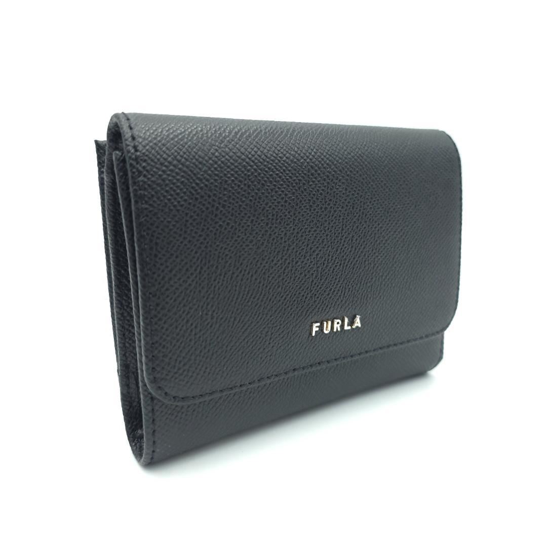 未使用 FURLA フルラ バビロン 三つ折り財布 レディース ブラック レザー