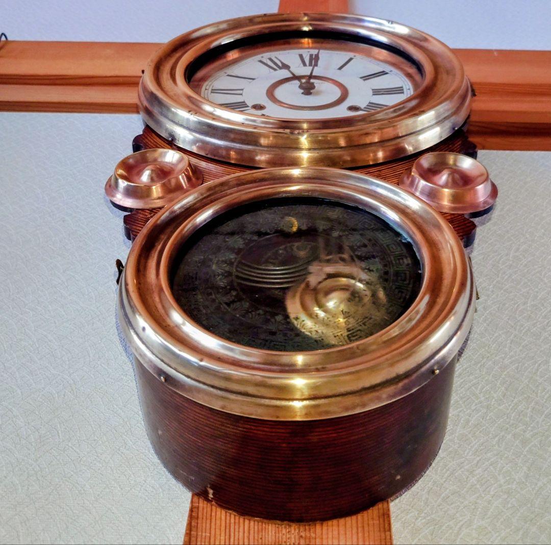 〈完動・美品〉精工舎　真鍮被せ張り四ツ丸達磨型ゼンマイ式振り子時計　アンティーク