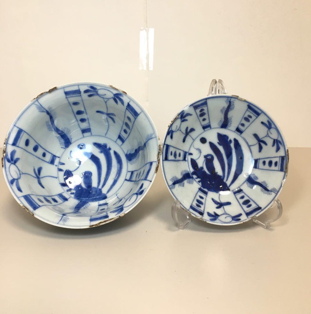 清朝後期 新渡染付 染付蓋物茶碗