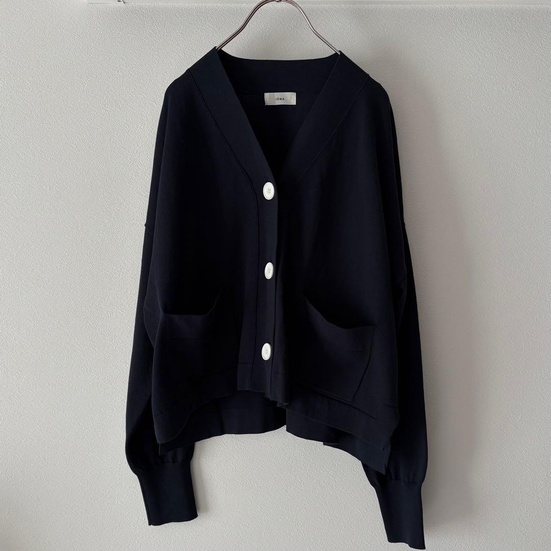 IENA ドライコットン Vネックカーディガン 24ss ネイビー