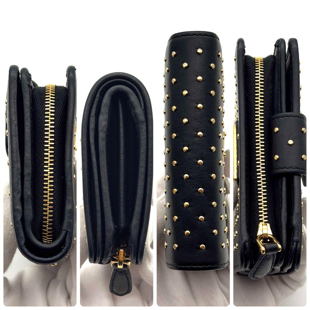 【RFID搭載】プラダ PRADA スタッズ 二つ折り財布 三角ロゴ 黒