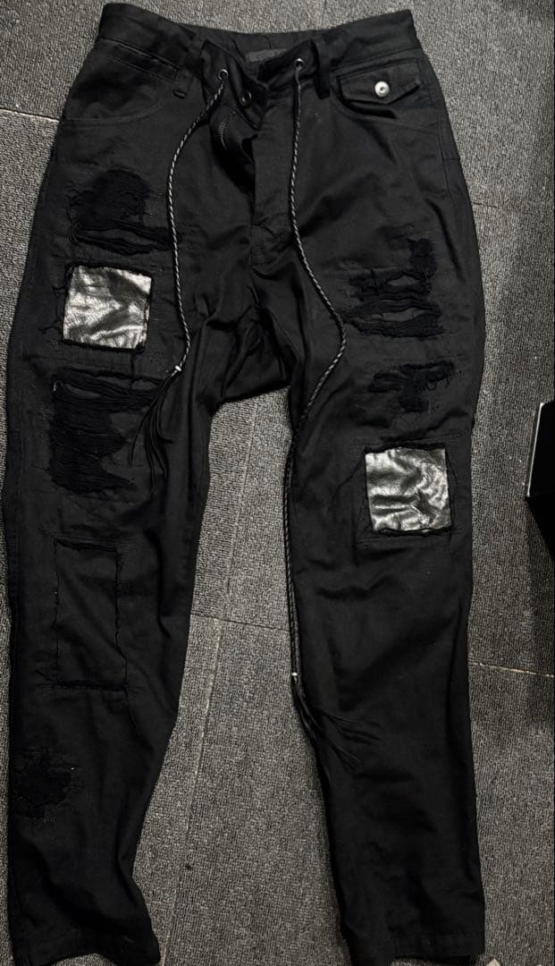 kmrii pants ダメージレザーパッチパンツメンズleather