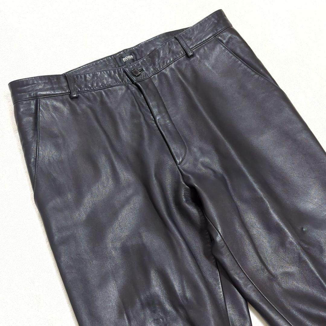 ヒューゴボス 希少XL オールレザー ラムレザー パンツ ブラック