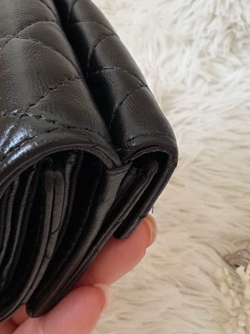 【極美品！】CHANEL マセラッテイ ブラック ラムレザー Wホック三つ折財布
