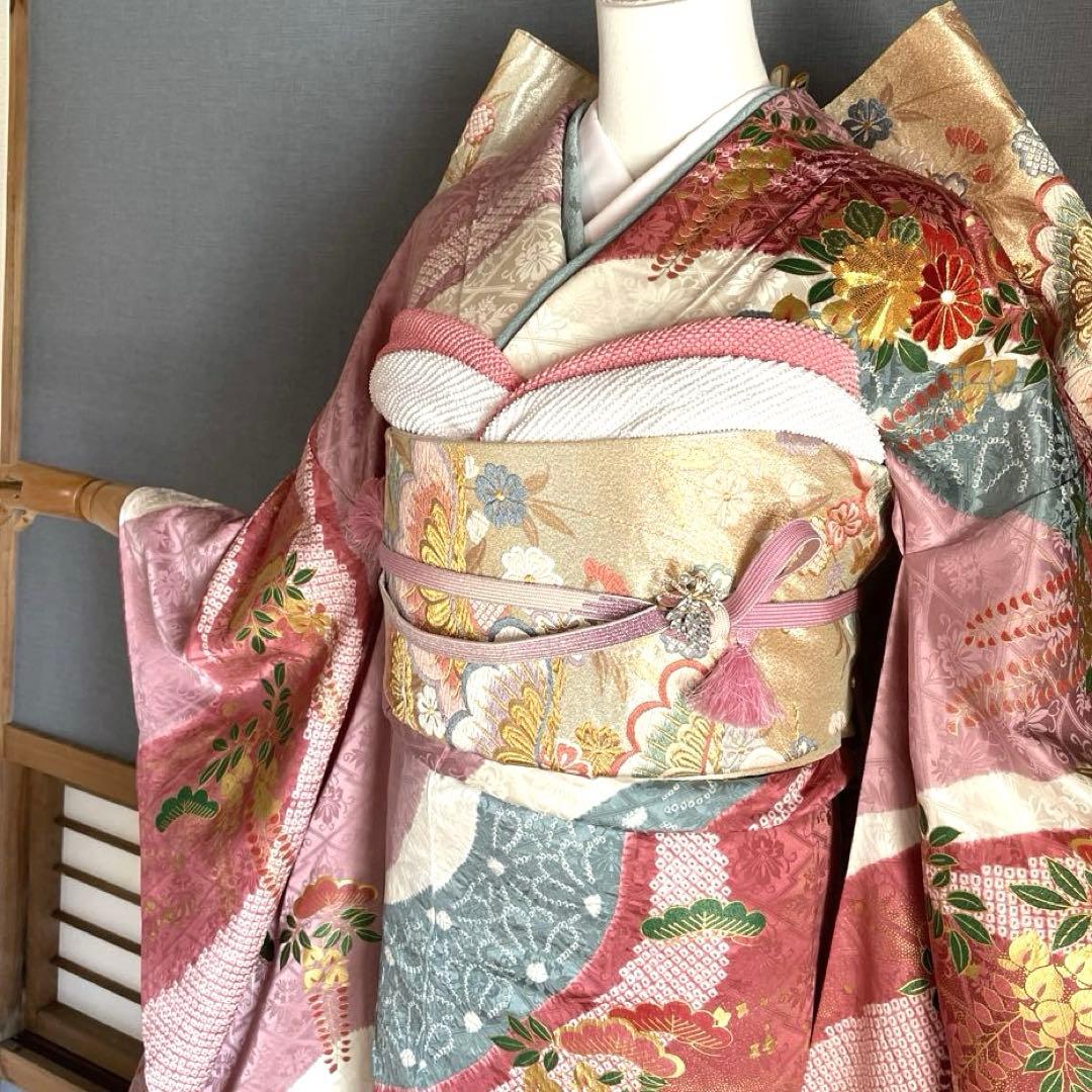 振袖フルセット　低身長　絞り　手刺繍　成人式振袖　振袖　裄丈66 ➕サイズ