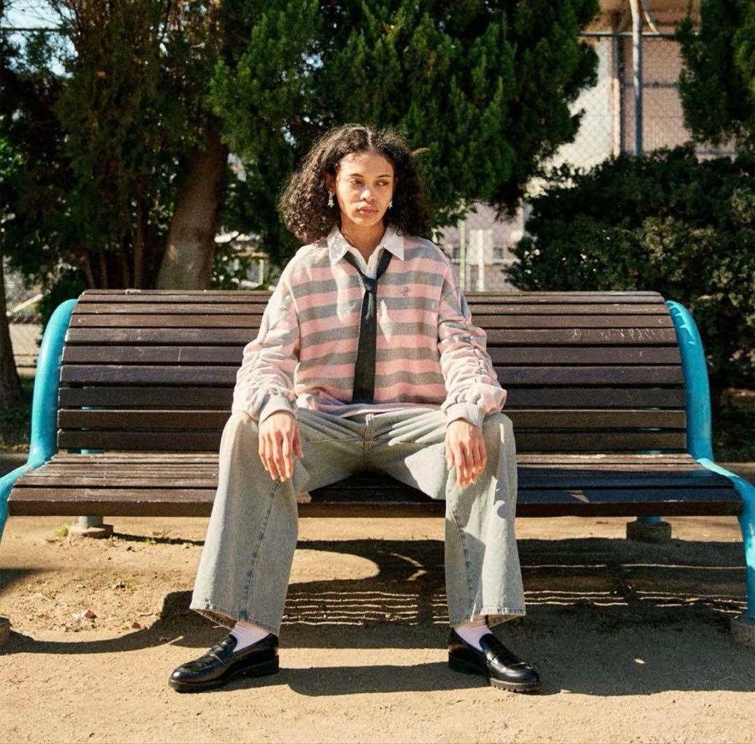 新品未使用 POPPY Gathered sleeve rugby shirt